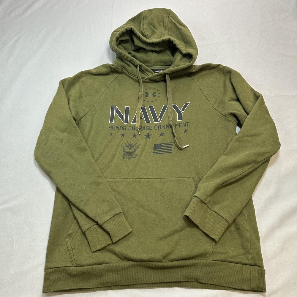 Under Armour US Navy Hoodie Mens S Green Pullover USA Hooded Honor Courage